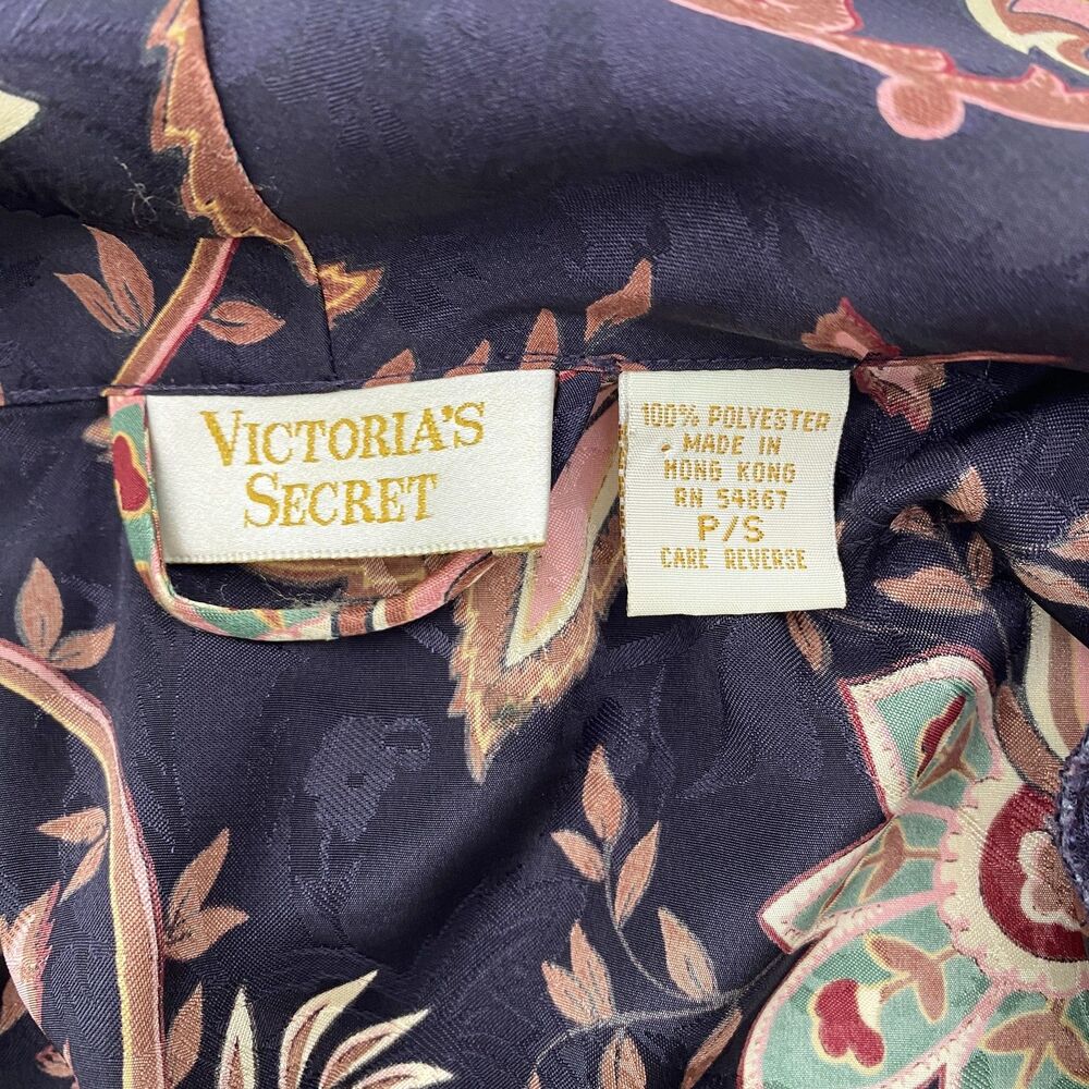 Victorias Secret Gold Label Satin Robe Long Floral Belted Small Purple VTG 90s - Picture 10 of 13